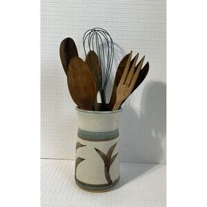 Vintage TREE Stoneware Studio Pottery Vase Utensil Crock Multi Artist Signed